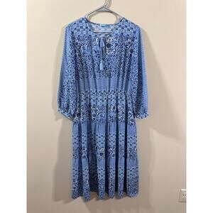 J. McLaughlin Hortense Blue Tier Dress L Peasant Cottagecore